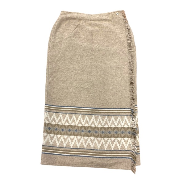 Wool Southwestern Vintage Style Fringe Front Wrap Full Skirt Pocketed - Picture 9 of 12